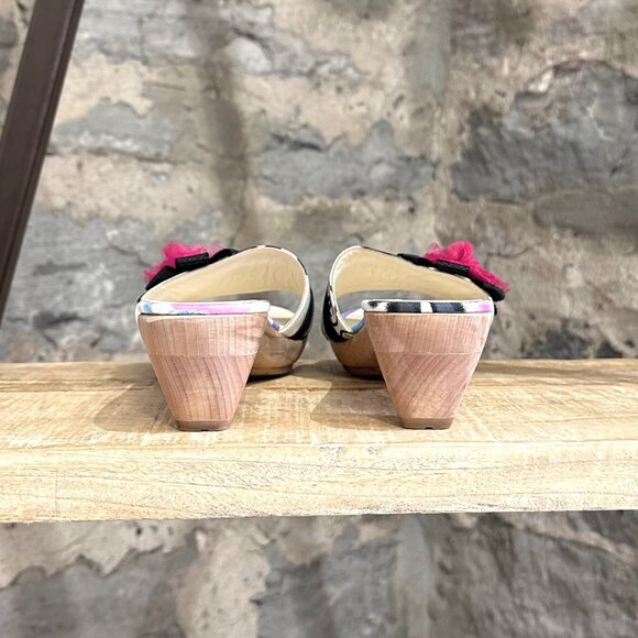 Chanel Vintage Graffiti Flower Accent Slip-on Wooden Sandals - Picture 5 of 11